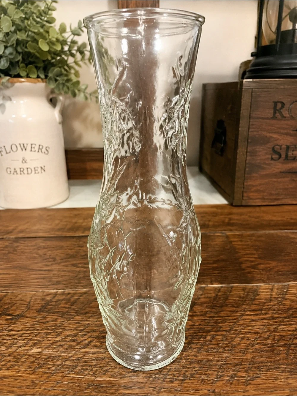 Vintage Good Seasons Clear Glass Salad Dressing Cruet Vine Leaf Embossed Bottle